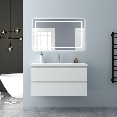 HAPAOSO Mueble de baño con Lavabo,Blanco Mate, 99 x 44,5 x 52 cm