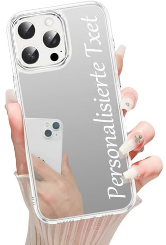 Saqmkil Personalisierte Handyhülle für iPhone 13 Pro Max, Personalisiert Hülle mit Selbst Gestalten Text Mirror Spiegel Makeup Schutzhülle, Aesthetic Design Hartes PC Case für iPhone 13 Pro Max 6,7''
