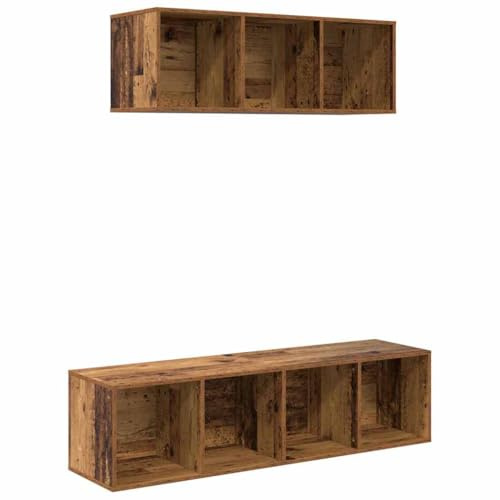 vidaXL TV Cabinet Set Wall-mounted 2 pcs Old wood Engineered Wood, Living Room, Modular Furniture, Rectangular Storage Unit, Cube Shelving, Space-Saving Shelves, Contemporary Organizer