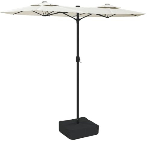 HaoChrymec Doppel-Sonnenschirm mit UV-beständigem Polyester, Kurbelmechanismus, Stabiler Stand, Sonnenschirm Balkon, Strandschirm, Sonnenschirm Terrasse, Sandweiß, 316 x 145 x 240 cm