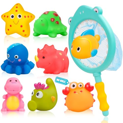 Ohne Loch - Badespielzeug Baby ab 1 2 3 Jahr, Badewannenspielzeug Wasserspielzeug Pool Spielzeug, Badewannen Spielzeug Kinder, Geschenke für Jungen Mädchen (9-teiliges Set Schimmelfreies)
