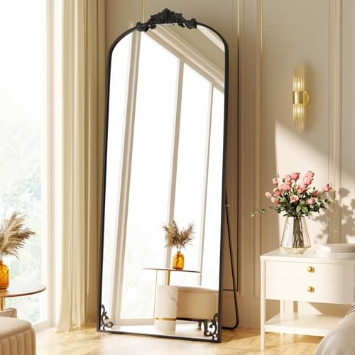 Koonmi Ganzkörperspiegel Bogen 76 x 165 cm Schwarz, Vintage Rahmen | mit Ständer, zum Anlehnen oder Aufhängen, Vintage-Rahmen, Sicherheitsglas für Schlafraum, Ankleide, Wohnzimmer und Flur