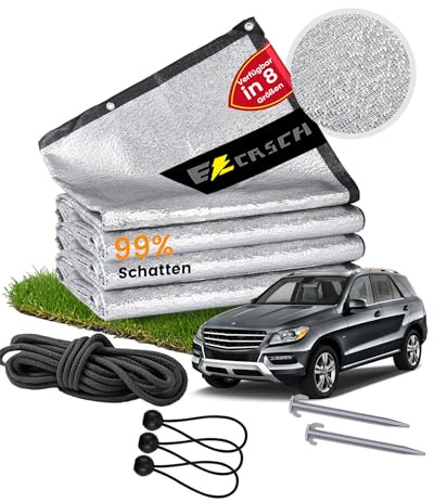 Ezcasch Tela de parasol de 2 x 3 m, red reflectante de aluminio con ojales, cubierta de aluminio con cordón elástico, cuerda de nailon, clavos, protección UV para uso en exteriores, patio, coche