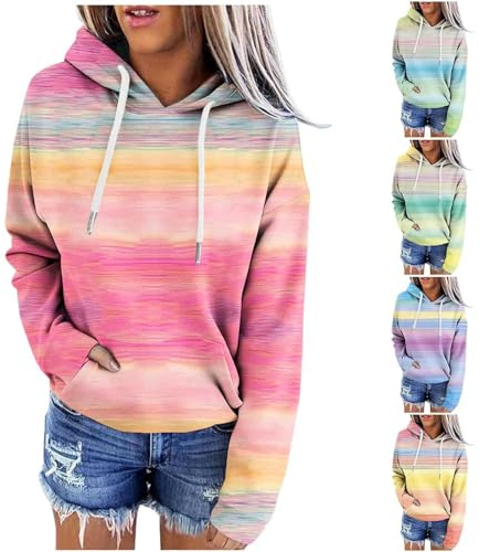 Generisch Pullover Damen Kapuze Mit Bunter Druck Hoodie Langarm Bequeme Sweatjacke Mit Kängurutasche Für Alltag Freizeit Mode Streetwear Damen Oberteil