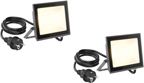 ledscom.de 2x LED Wandstrahler/Gartenstrahler OZIN, IP65, Stecker, anthrazit, 30 W, 2466 lm, warmweiß