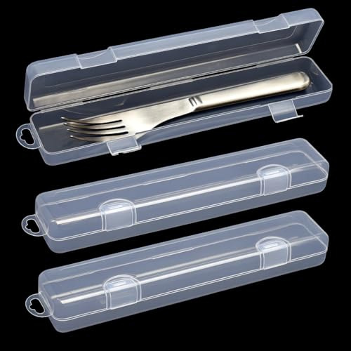 Lot de 3 boîtes à couverts en plastique de 27 cm - Portables - Boîte à couverts portable - Boîte de rangement pour l'extérieur, les voyages, le camping, l'école - Réutilisable
