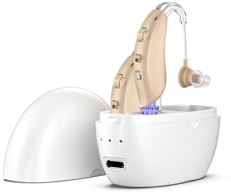 Dispositivo audio invisibile ricaricabile per anziani e adulti, dispositivo audio digitale con controllo del volume, design invisibile in-ear, display di potenza HD, potenziatore vocale, batteria a