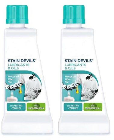 Stain Devils Grease Lubricant & Paint Oil 50ml Stain Remover Twin Pack, Motor Oil & Tar & Wax, with Anti-Fat Complex Pre-Treat