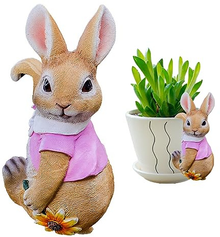 Ameble Ornements de Jardin en Forme de Lapin, Pot Suspendu, Statue Jardin pour extérieur, Cour, pelouse, Patio, décoration Lapin Pâques, Pendaison crémaillère Rouge