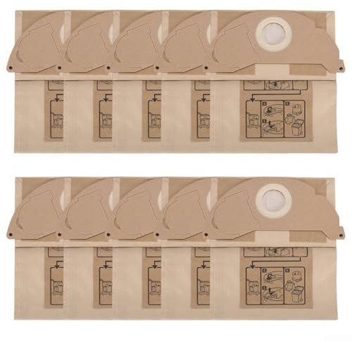 10 Pack Replacement Filter Bags for Karcher Series WD2 MV2 WD 2.200 WD 2.250 6.904-322.0, Disposable Dust Bags for Wet Dry Vacuums, Fiber Paper Non Woven Fabric, Large Capacity
