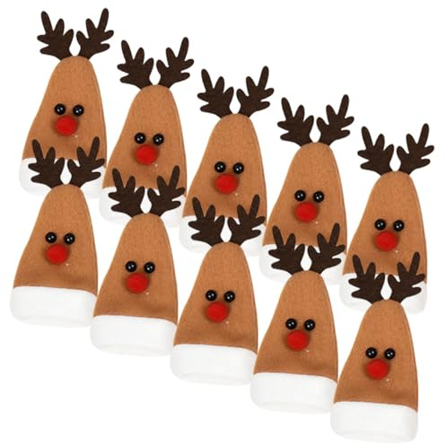 Zerodeko Lot de 10 Housses de Couverts en Tissu Marron 14x6 Cm de Renne de Noël, Accessoires Décoratifs pour Fête, Pochette Porte-fourchettes pour Table de Dîner Festif