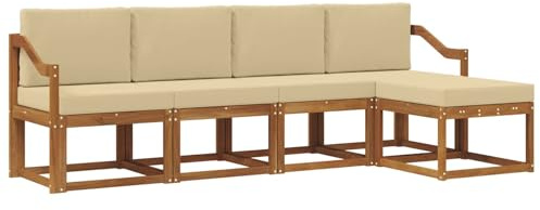 vidaXL Outdoor-Sofagarnitur 5 pcs Natur und Beige Massivholz Akazie, Moderner Garten-Sofa-Set, Robustes Lounge-Möbel für Terrasse und Patio, Akazie für den Garten