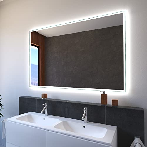 SARAR Badspiegel mit schmaler rundum LED-Beleuchtung 70x100cm Made in Germany Designo MA4111 Wandspiegel Spiegel mit Beleuchtung Badezimmerspiegel nach-auf Maß