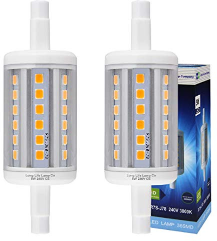 Long Life Lamp Company 2 x R7S 78mm LED Bulb J78 Halogen Linear Replacement 5w 3000k Warm White for Flood Lights