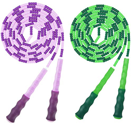 MoKo Springseil, 2 Stück, aus TPU, verstellbar, Skipping Rope verstellbar, mit rutschfestem Griff, für Herren und Damen, Training, Geschwindigkeit, Fitness – Grün Violett