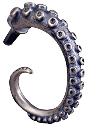NicoWerk Damen Silber Ohrringe Oktopus aus 925 Sterling Silber Kraken Arm Einzel Vintage Geschwärzt SOR308