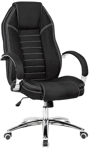 FineBuy Drehstuhl in Jeansoptik Bezug Stoff Schwarz Schreibtischstuhl bis 120 kg, Design Chefsessel Höhenverstellbar, Bürosessel mit Armlehnen & hoher Rückenlehne