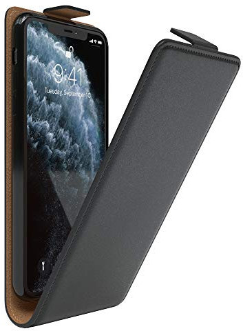EAZY CASE Hülle kompatibel mit iPhone 11 Pro Max Flip Cover zum Aufklappen, Handyhülle aufklappbar, Schutzhülle, Flipcover, Flipcase, Flipstyle Case vertikal klappbar, aus Kunstleder, Schwarz