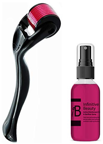 Derma Roller Kit Infinity Beauty Derma Roller Set inkl. Mikronadelroller plus 50 ml Derma Roller Cleaner Sterilisator Spray (1,5 mm)