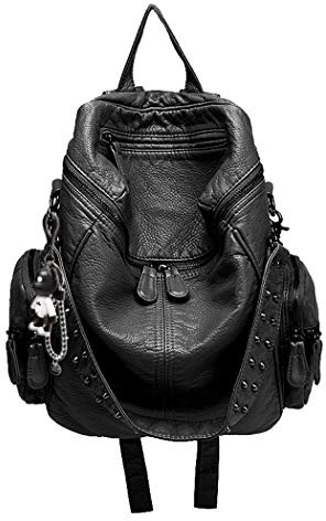 BUKESIYI Damen Tasche Rucksack Handtasche Frauen backpack Klein Anti Diebstahl Schulrucksack Laptop Weekender PU Leder DE78222 Schwarz