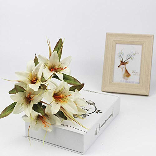 Künstliche Blumen 6 Kopf Seide Blume Künstliche Lilie Europäische Polychromatische Falsche Braut Blumenstrauß Hochzeit Familienfeier Dekoration DIY Dekorat-Weiß_28Cm_Länge