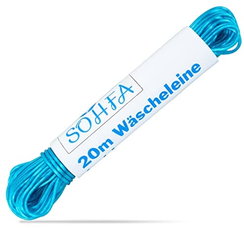 SOHFA 20m Wäscheleine in Blau - Robuste Reise-Leine für Wohnmobil, Camping, Haushalt und Garten | Mit Polyesterkern und Kunststoffummantelung