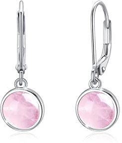 Rose Quartz Earrings for Women 925 Sterling Silver 6mm Round Rose Quartz Leverback Drop Earrings Rose Quartz Jewellery Dangle Hoop Earrings Gifts for Women Girls