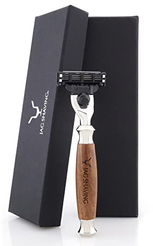 Jag Shaving - Rasiermesser - 3 Edge Rasierklinge Rasiermesser - Holz und Metall - Rasierer - Reiserasierer - Rasierer für Männer - und Frauen - für Nassrasur
