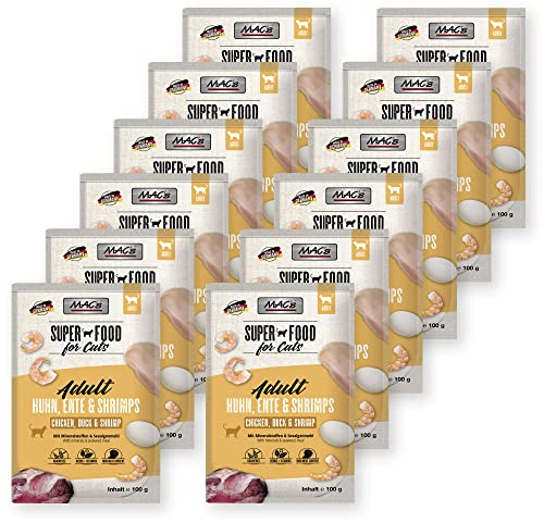 Mac's Katzenfutter Nassfutter Pouch Huhn, Ente & Shrimps 12x100g