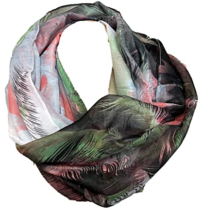 J26 Feder Seide Sommer Loop Verlauf Regenbogen Rainbow Silk Uni Rundschal Schlauchschal Stola Schal leicht (Pink Grün), 160 x 48 cm