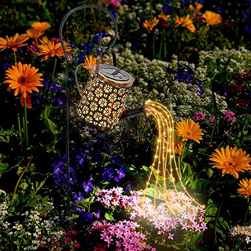 Solar Gießkanne mit Lichterkette, Gartendeko Lichter, Wasserdicht Außen Gießkannenlicht Lichter mit Schäferhaken, lichterketten für Garten Dekoration