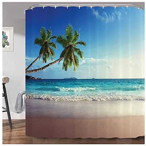 NiCoLa Waterproof Shower Curtains 3D Beach Shower Curtain with 12 Hooks, Washable Bathroom Curtains, Polyester Fabric Bath Curtain for Bath Tub and Shower Stall 72 * 78 Inch