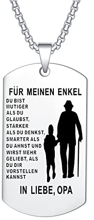 YOTHIWAD Halskette für Meinen Enkel Dog Tag Kette An Meinen Enkel Halskette mit Gravur Inspirierend Text Geschenk für Enkel von Opa Oma(Silber)