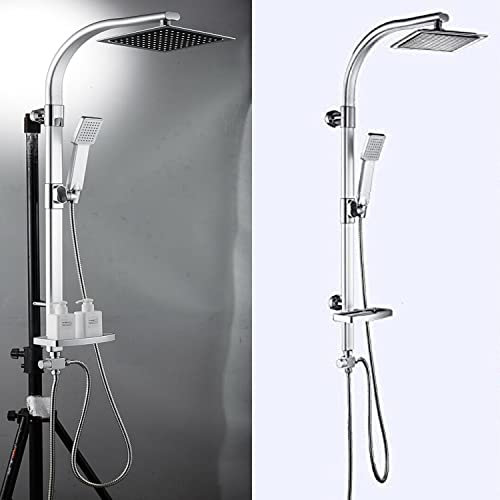 Columna de Ducha sin Grifo Ducha Para Baños, Set de Ducha sin Thermostato, Conjunto de Ducha - Monomando Barra Altura Ajustable, Sistema de Ducha con Estante y Cabezal Ducha, Fácil Instalación