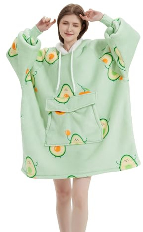 Qeils Übergroße tragbare Decke mit Kapuze,Kapuzendecke Sweatshirt mit tiefen Taschen, gemütliche, warme Fleece-Sherpa-Decke, Geschenke für Erwachsene, Mutter, Ehefrau, Männer (Erwachsene, Avocado)