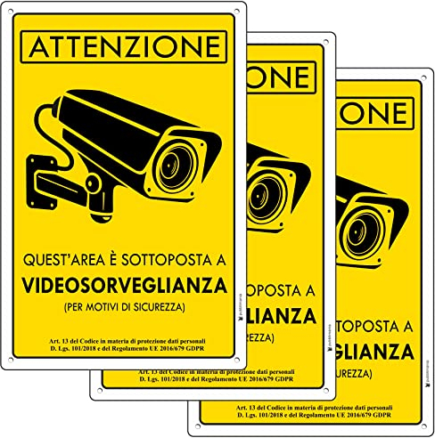 Pubblimania AREA VIDEOSORVEGLIATA Cartello in alluminio metallo 3 mm di spessore. Telecamera CCTV (N° 3 - Cm 15x20)