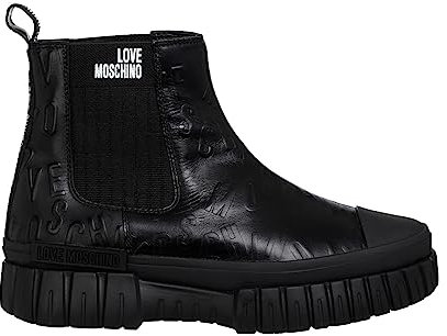 Love Moschino Pre-collezione Autunno Inverno 2023 stivaletti beatles in vitello con logo all over donna Lovely Love
