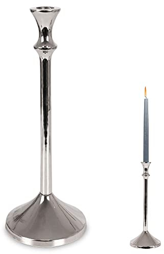 Kerzenhalter Kerzen-Halter Leuchter Kerzenleuchter Kerzenständer für eine Lange Kerze aus Aluminium silbern 30,5 cm