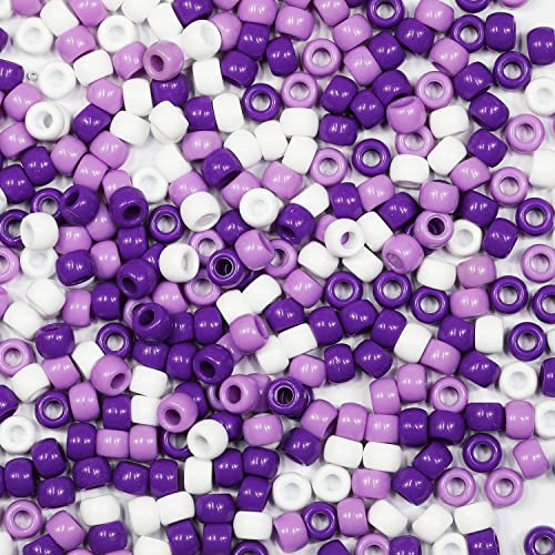 1000 PCS Purple and White Pony Beads, Bracelet Beads, for Hair Braids, Plastic, Hair for Braids 6x9mm(Purple and White )
