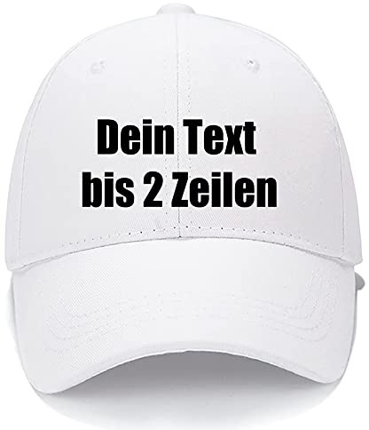 MIGIAN Personalisierte Baseball Cap Basecap mit Wunschtext Individueller Text Verstellbare Reine Farbe Baseballmütze Sport Visier Hut für Herren Damen (White)