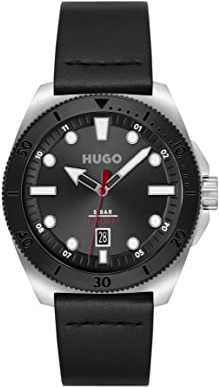 Hugo Analog Quarzuhr für Herren Kollektion #Visit mit Schwarzes Lederarmband - 1530301