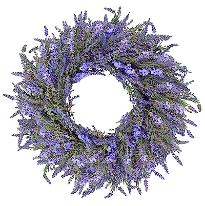 DDHS Lavendelkranz, Frühlingskränze für Haustür, 61 cm, mit DREI Arten von violetten getrockneten Blumen, für Winter und Sommer, große künstliche Kränze für alle Jahreszeiten, Bauernhaus, Innen- und