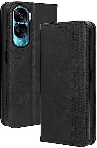 HAOYE Leather Folio Cover per Honor 90 Lite Cover, PU + TPU Leather Wallet Cover, Premium Filp Case Custodia in Pelle Portafoglio con Funzione Stand, Nero
