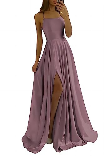 xxxiticat Damen Elegant Lange Ballkleider Satin A-Linie Hochzeitskleid Abendkleider Sexy Neckholder Spaghetti Brautkleid Kleider Lang Prinzessin Brautjungfer Kleid(TP,M)