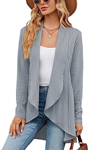 Famulily Loose Plain Boyfriend Cardigans for Women UK Ladies Plus Size Open Front Waterfall Sweater Cardigans (XL, Grey)