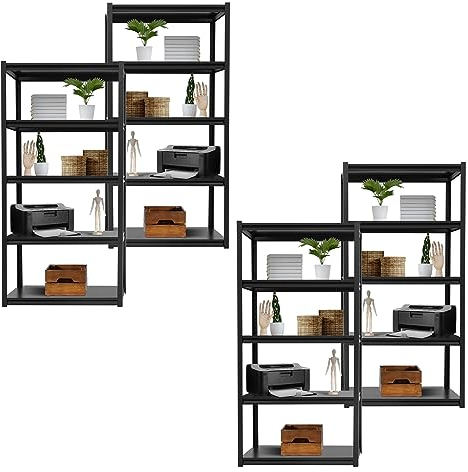 ML-Design 4er Set Lagerregal mit 5 Metallböden, 183 x 90 x 45 cm, Schwarz, aus Metall, 120 kg Tragkraft, Werkstattregal Schwerlastregal Steckregal Metallregal Kellerregal Garagenregal Büroregal Regal