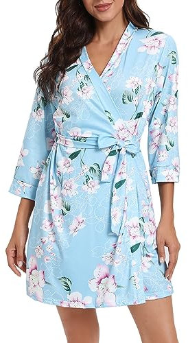 MAGIC ARMOR Peignoir léger à manches 3/4 pour femme - Vêtement de nuit - Kimono - Peignoir de sauna avec col en V profond - Pyjama - S-XXL, Pat2, XXL