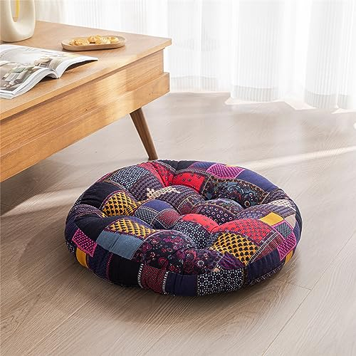 Hiseng Sitzkissen Tatami Stuhlkissen Böhmen Baumwolle Runden Weiches Dickes Matratzenkissen Bodenkissen Sitzpolster für Esszimmer/Küche/Terrasse/Stuhl/Bank, 50x50 cm (Patchwork)