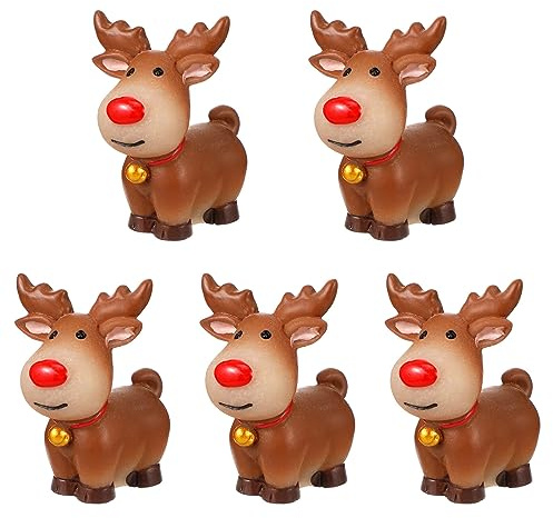 Angoily 5 STK Deer Figuren Miniatur-weihnachtsschmuck Elch-Ornamente Aus Hirsch Mini-Rentier Weihnachts-elch-Figur, Tischdekoration Kleine Rentierfiguren Garten Karikatur Ältere Baby