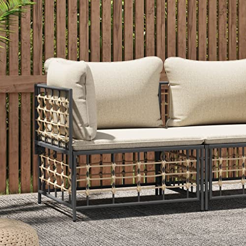 Homgoday Garten-Ecksofa mit Beige Kissen Poly Rattan Modular Ecksofa Gartensofa Sofa Lounge Gartenmöbel Einzelsofa Loungesofa Sessel Ecksessel Balkon Terrasse Garten
